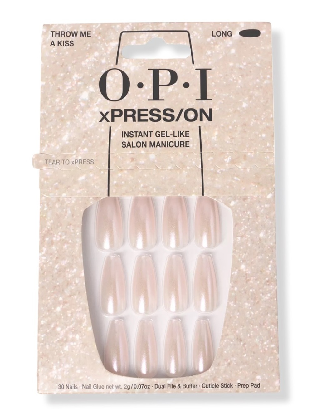 NEW OPI xPRESS/ON Press-On Nails - Throw Me A Kiss - Iridescent Pink